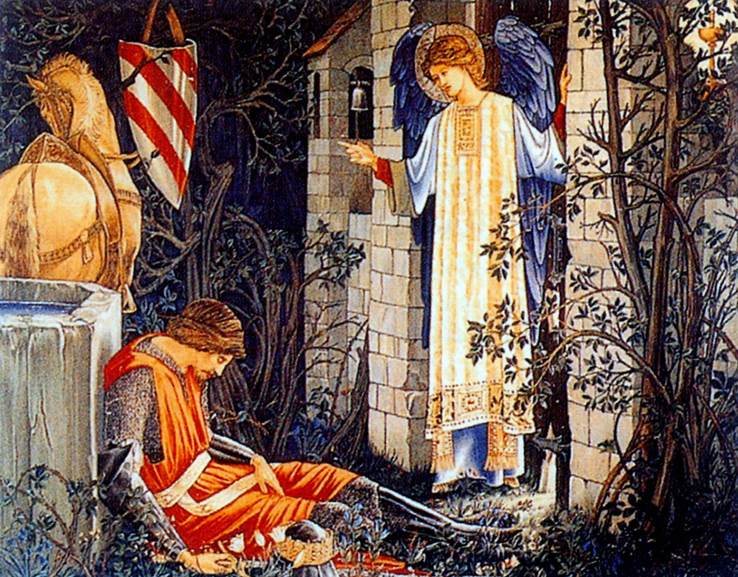 The Failure of Sir Lancelot — an angel bars a knight from the chapel of the Grail