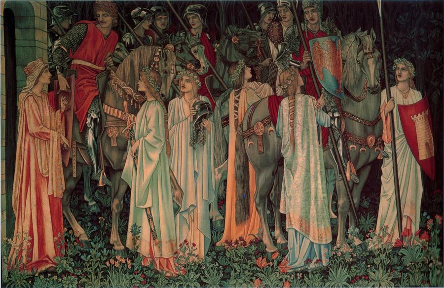 The Arming and Departure of the Knights — ladies arm the knights of the Round Table